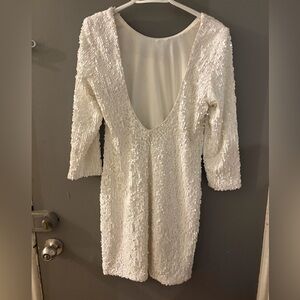 Laura sequins plunging back backless White dress bridal bachelorette prom